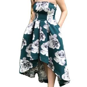 Speechless Strapless High-Low Dress in White and Green